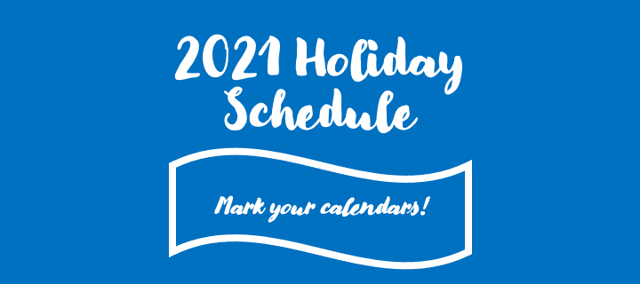 JMA 2021 Holiday Closure Schedule